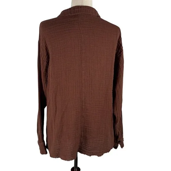 Urban Outfitters Button Up Long Sleeve Gauzey Cotton Shirt in Brown Size Medium - Picture 3 of 8